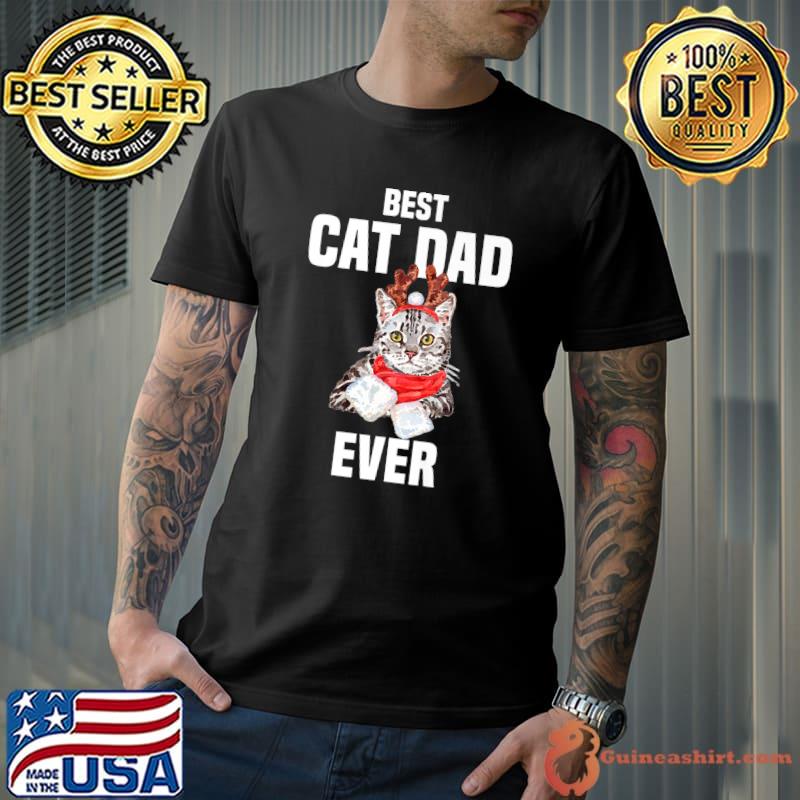 Best cat dad ever grey cat with reindeer christmas T-Shirt