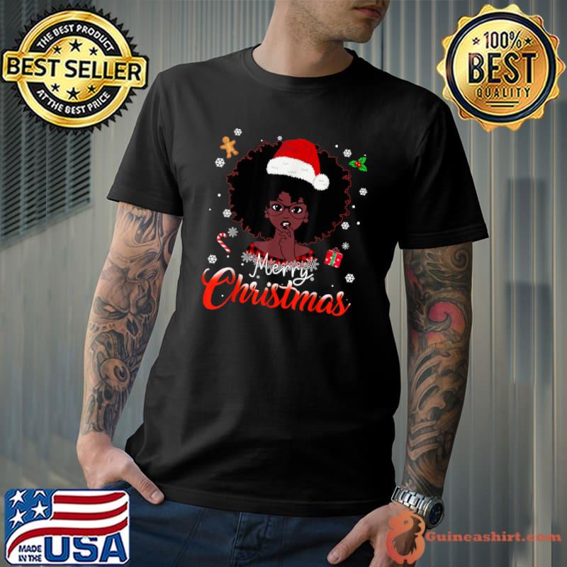 Black African Girl American Melanin Christmas Santa Hat Xmas T-Shirt