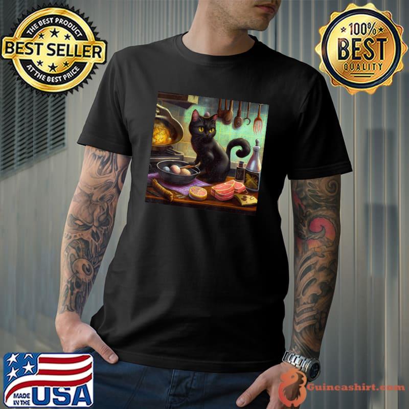 Black Cat Cook Bacon And Eggs T-Shirt