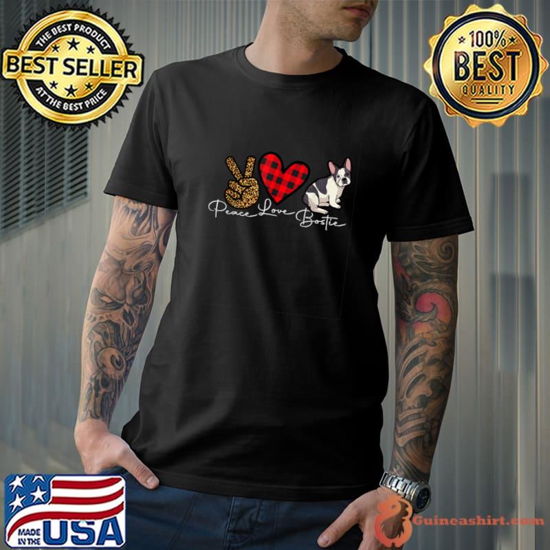 Boston Terrier Dog Heart Red Plaid Cute Peace Love Puppy Lover T-Shirt
