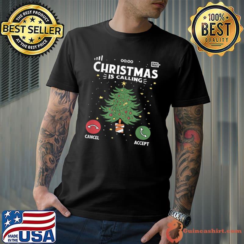 Christmas Is Calling Holiday Tree Lights Graphic Novelty T-Shirt
