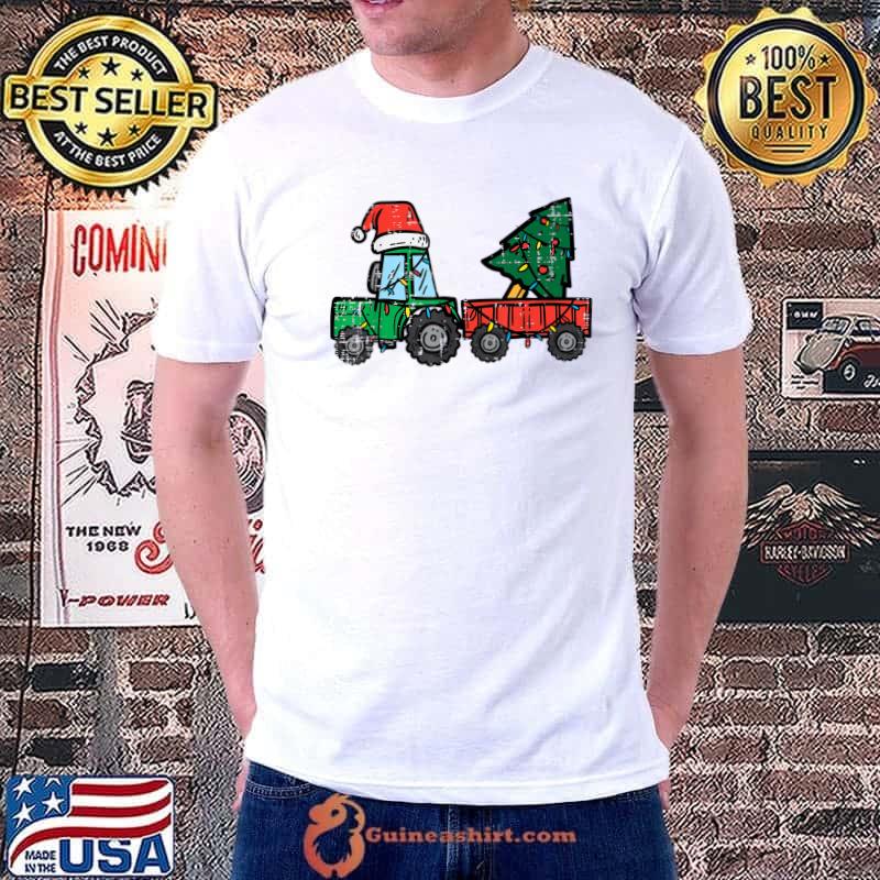 Christmas Tractor Lights Santa Hat Xmas Tree Farm Truck Toddler T-Shirt