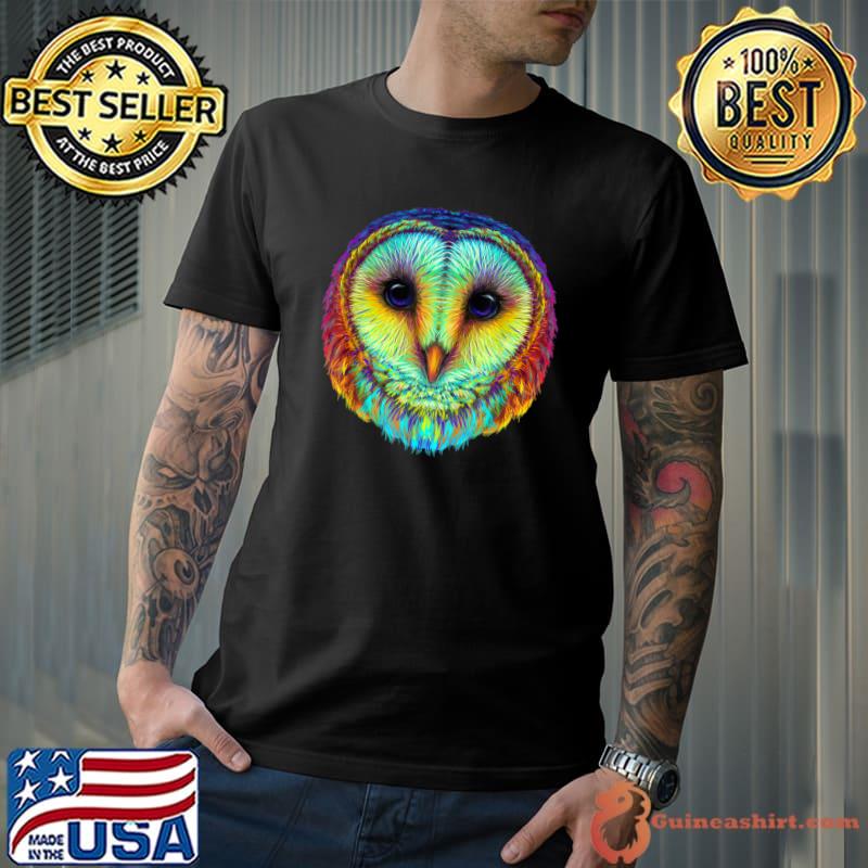 Colorful cute barn owl head art face for lovers birds animal T-Shirt