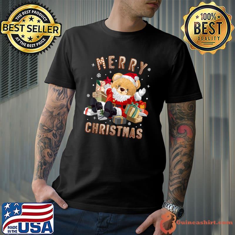 Cute Christmas Teddy Bear Santa Claus With Gifts T-Shirt