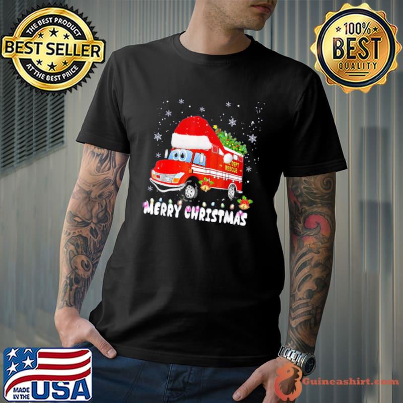 Cute fire truck xmas tree funny firefighter merry christmas shirt
