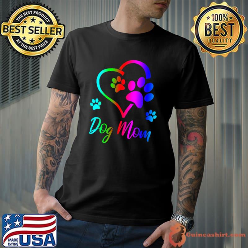Dog Mom Dog Paw Print Cute Puppy Breeds Black Colors T-Shirt