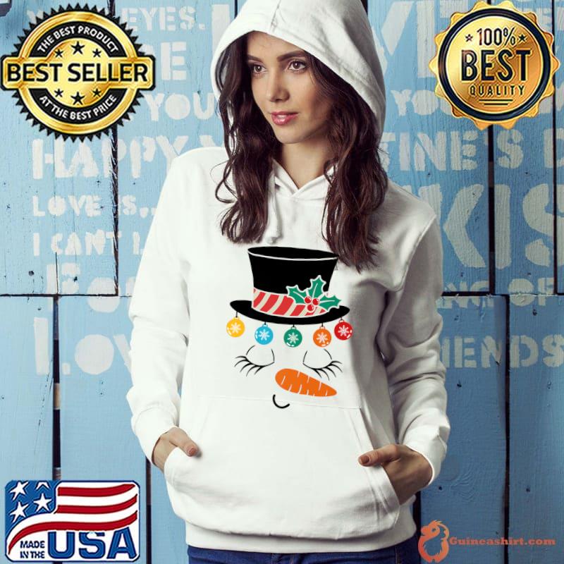 Eyelashes Cute Snowman Girl Face Christmas Balls Nose Carrot T-Shirt Hoodie