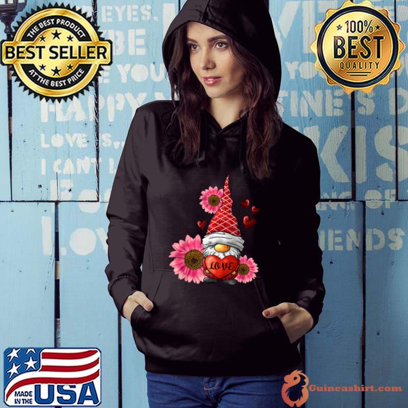 Gnome Valentines Day Cute Gnome Heart Leopard Sunflower T-Shirt Hoodie