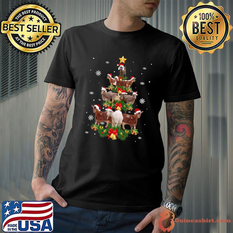 Goat Christmas Pajama Xmas Goats Tree Lights Santa Hat T-Shirt