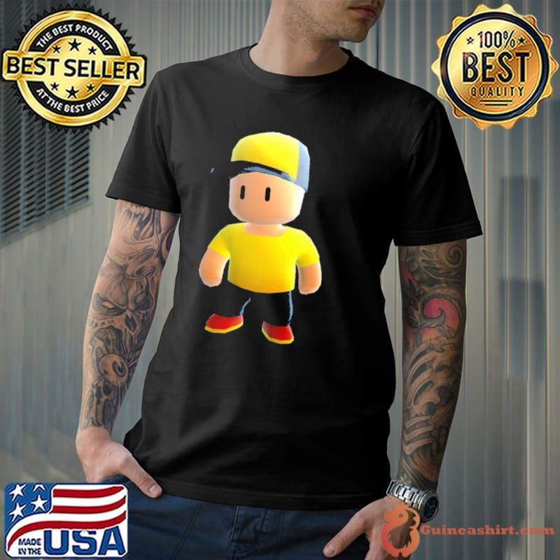 Guy in yellow hat stumble guys shirt