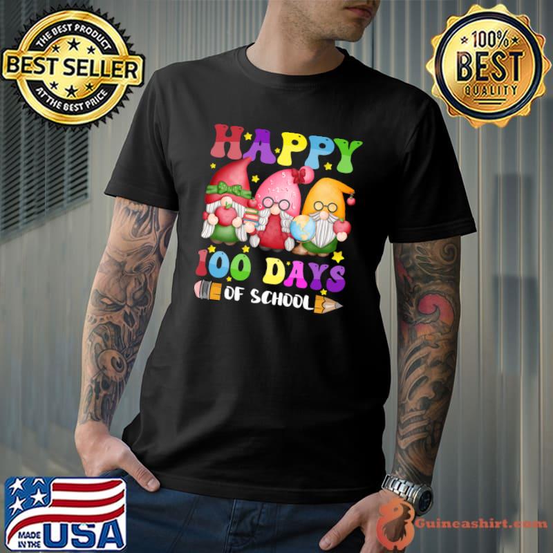 Happy 100 Days Smarter Gnomies Teacher Gnomes Pencil Stars T-Shirt