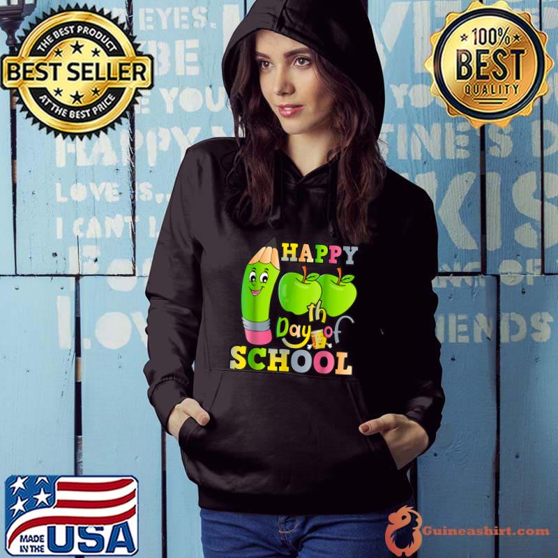 Happy 100th Day Of School Apple Green 100 Days Of School Teacher T-Shirt Hoodie