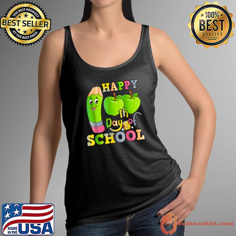 Happy 100th Day Of School Apple Green 100 Days Of School Teacher T-Shirt Tank Top