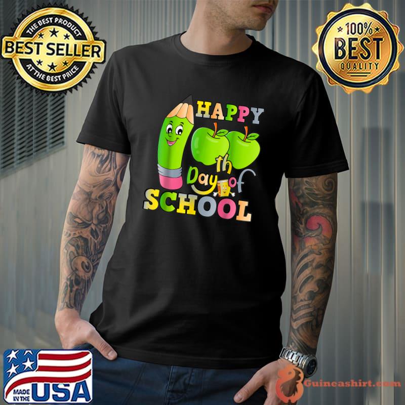 Happy 100th Day Of School Apple Green 100 Days Of School Teacher T-Shirt