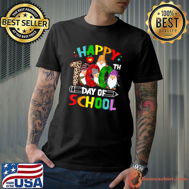 Happy 100th Day Of School Gnomes Teacher 100 Days Smarter Leopard And Plaid T-Shirt