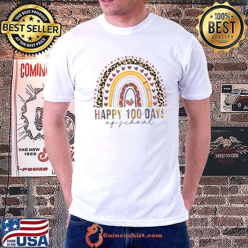 Happy 100th Day Of School Leopard Rainbow Teacher 100 Days T-Shirt