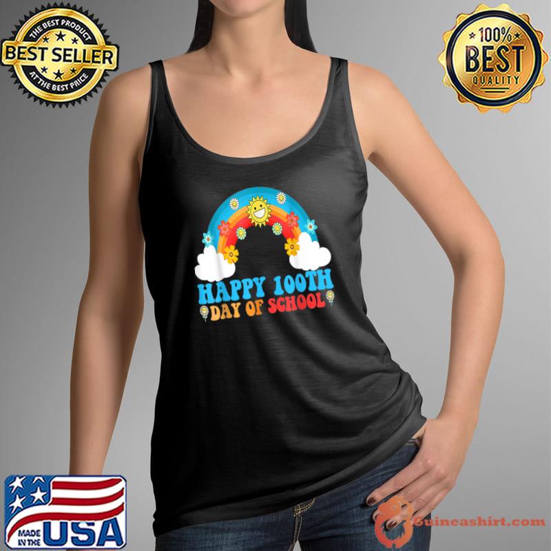 Happy 100th Days Of School Rainbow Cloud Retro Groovy Smarter Teacher T-Shirt Tank Top