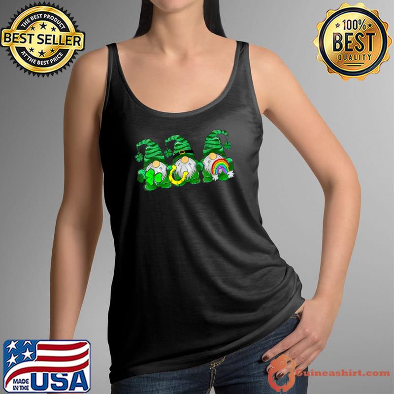 Happy St Patrick's Day Three Gnomes Shamrock Rainbow T-Shirt Tank Top