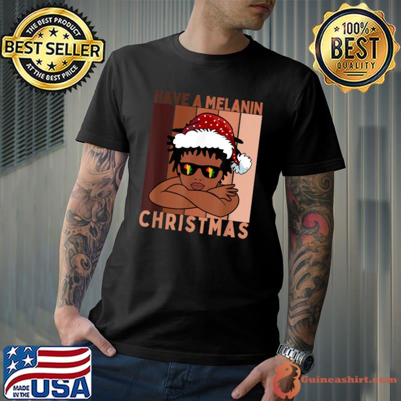 Have A Melanin Christmas Black African Boy Sunglasses Symbol American Vintage T-Shirt