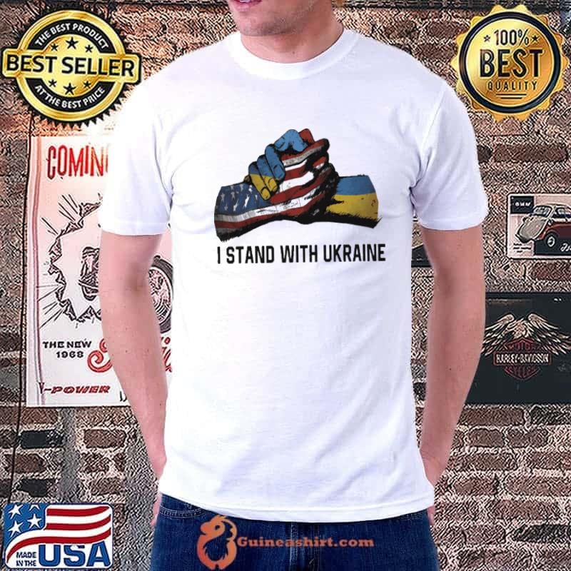 I stand with Ukraine usa flag hand and Ukraine flag hand volodymyr zelensky classic shirt