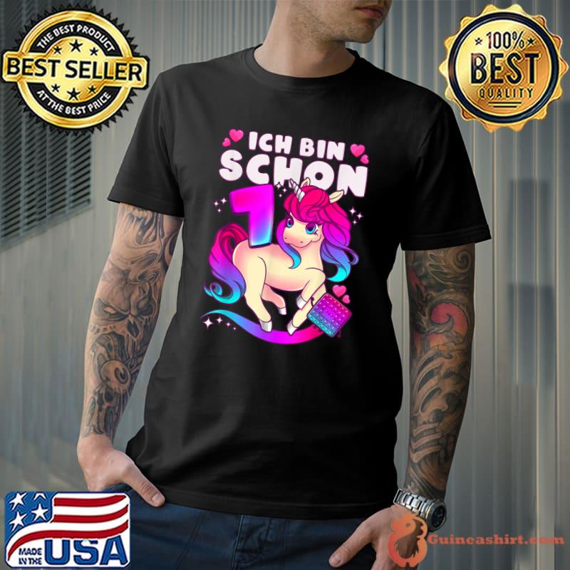Ich Bin Schon Birthday 7 Years Old Unicorn Pop It German T-Shirt