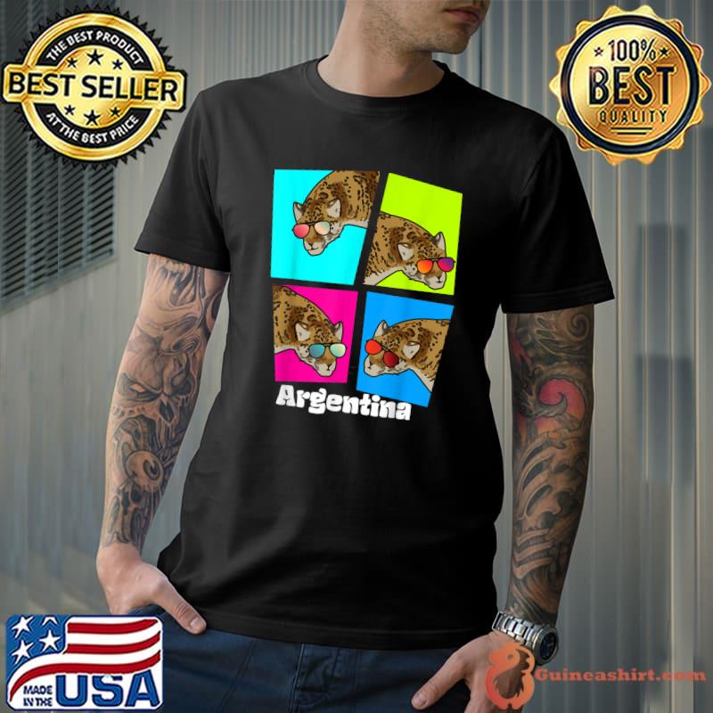 Jaguar Travel To Argentina With Sunglasses Retro T-Shirt