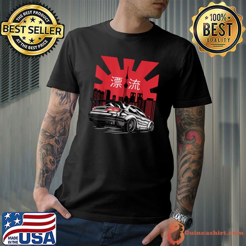Japanese Red Sunset City And Sport Car T-Shirt