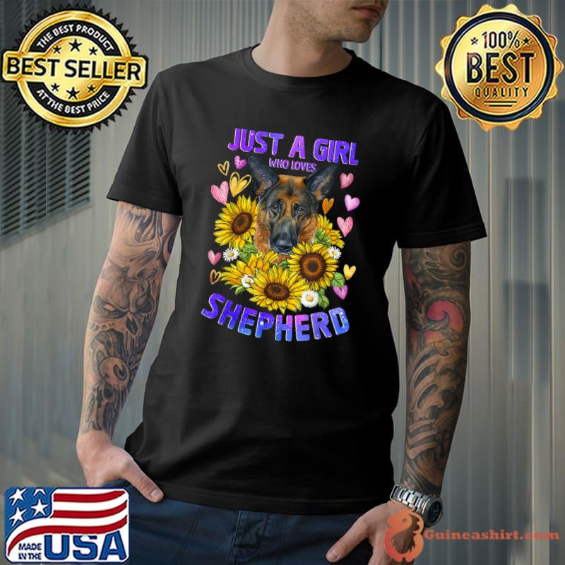 Just A Girl Who Loves German Shepherd Dog Lover Cute Puppy Sunflowers T-Shirt