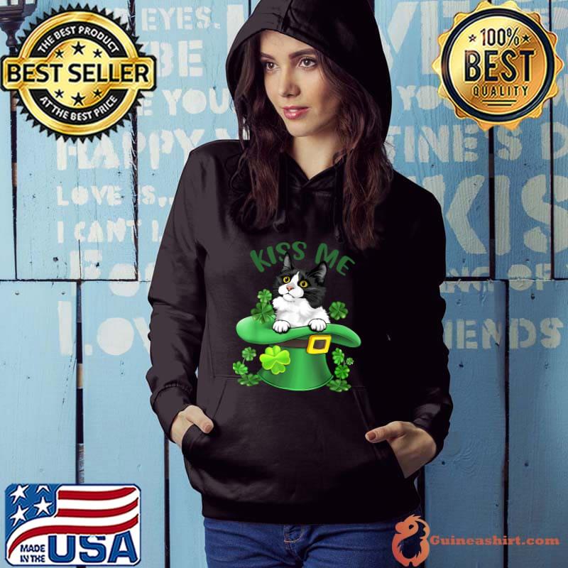 Kiss Me Munchkin Cat Shamrock Clover For St Patrick T-Shirt Hoodie