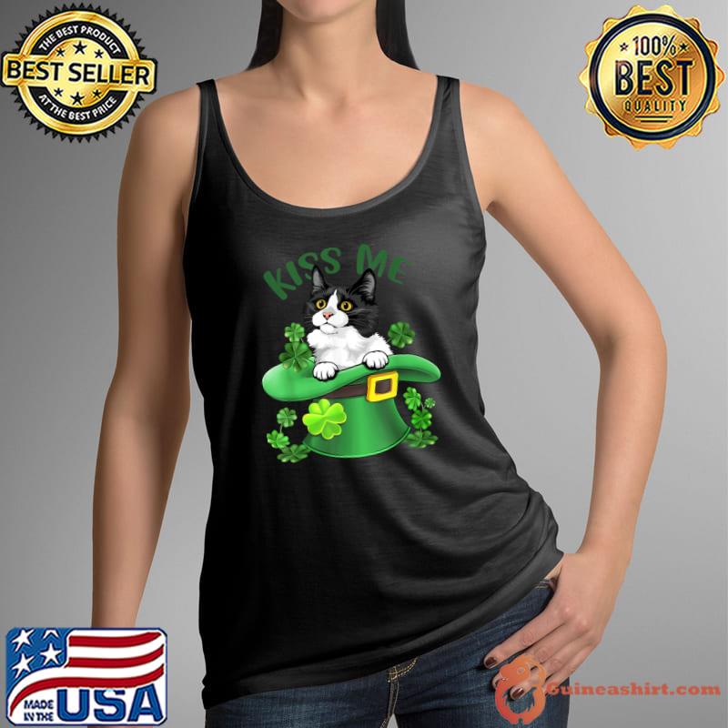 Kiss Me Munchkin Cat Shamrock Clover For St Patrick T-Shirt Tank Top