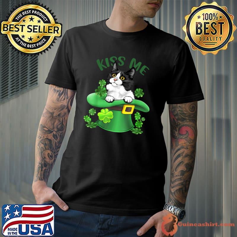 Kiss Me Munchkin Cat Shamrock Clover For St Patrick T-Shirt
