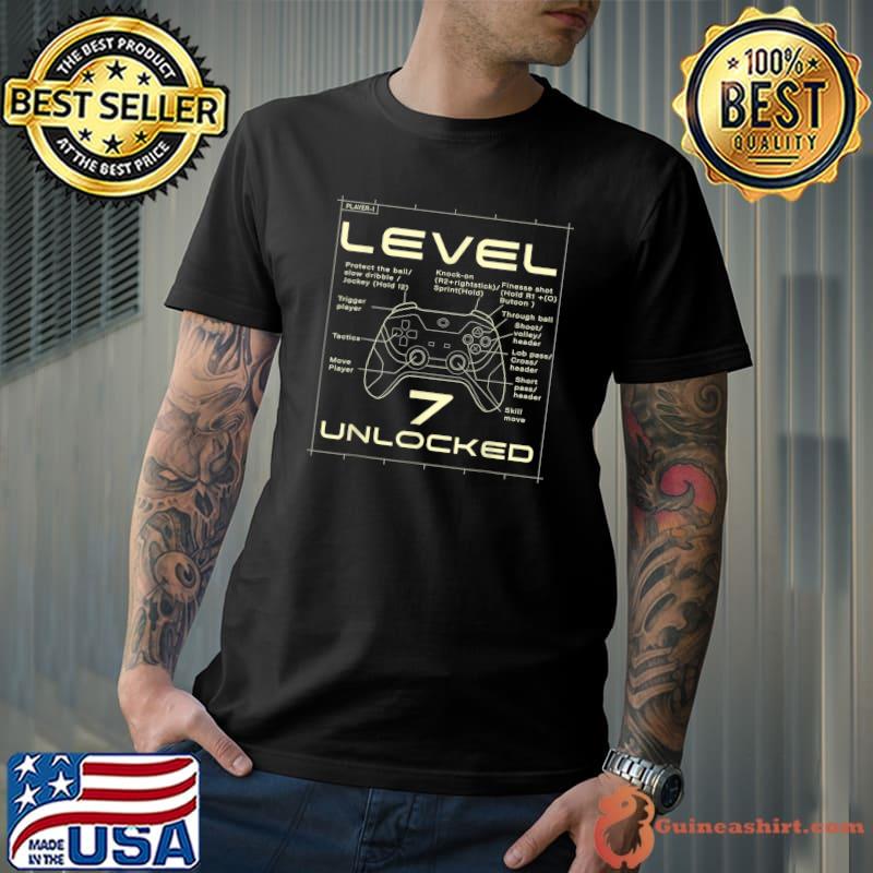 Level 7 Unlocked Gamer 7th Birthday Video Game Lovers T-Shirt