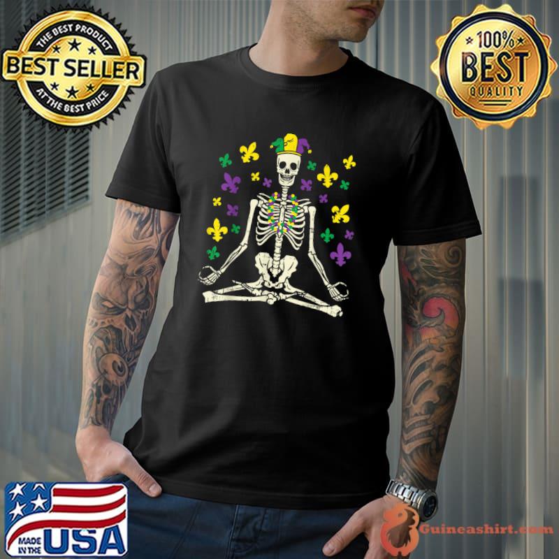 Meditating Yoga Skeleton Jester Cute Mardi Gras Zen Buddhism T-Shirt