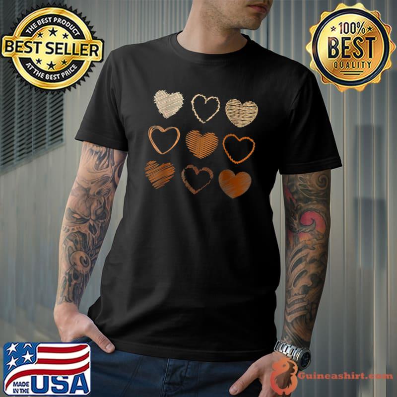 Melanin Skin Tone Hearts Be Kind Black History Month T-Shirt