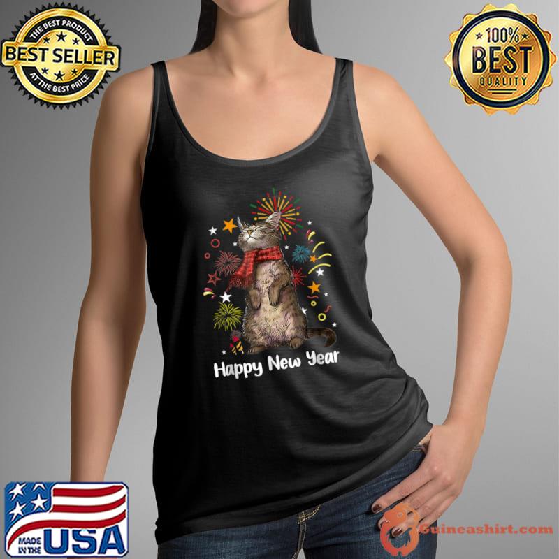 Meowy New Year Cat Happy Kitten New Year Fireworks T-Shirt Tank Top