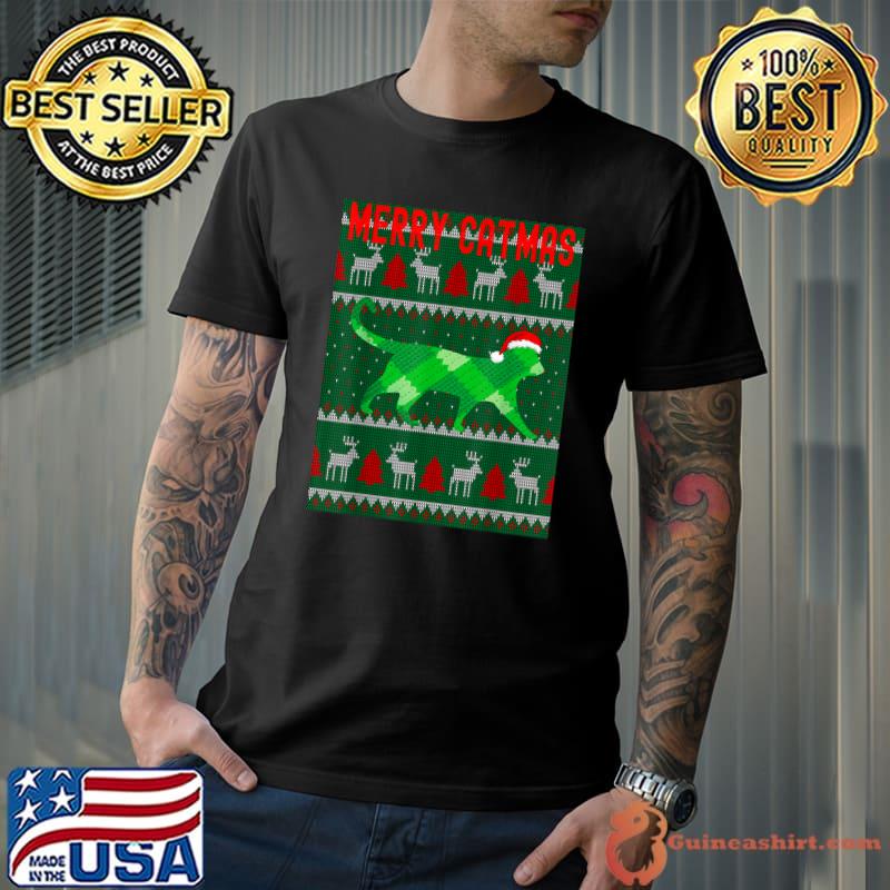 Merry catmas with ugly family pajama matching christmas T-Shirt