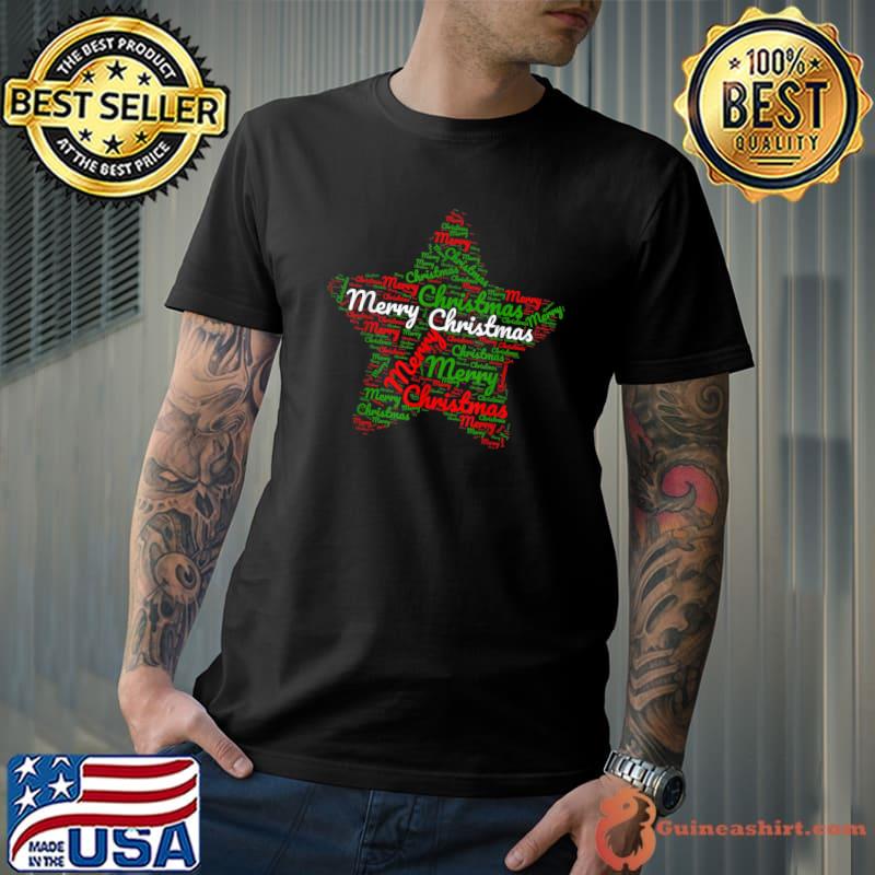 Merry Christmas Star Wordart Xmas T-Shirt