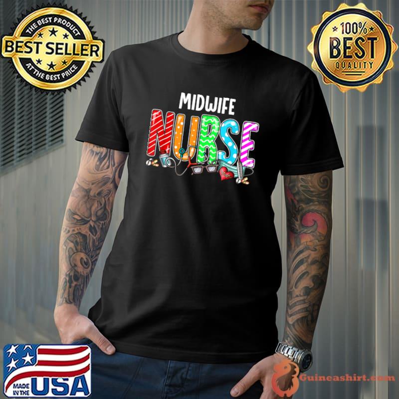 Midwife Nurse Plaid Red Love Heart Stethoscope RN Nurse T-Shirt