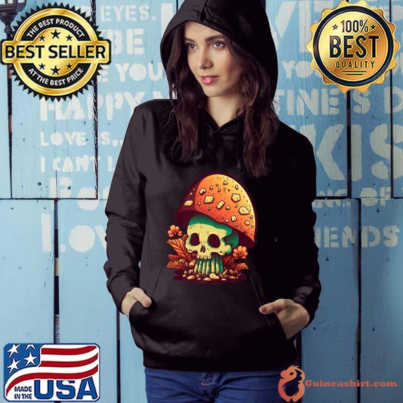 Mushroom Clothing Mushroom Collector Skull Graphic Gift Retro T-Shirt Hoodie