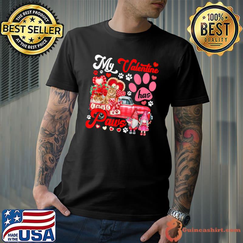 My Valentine Has Paws Couple Maine Coons On Pickup Gnomes Roses T-Shirt