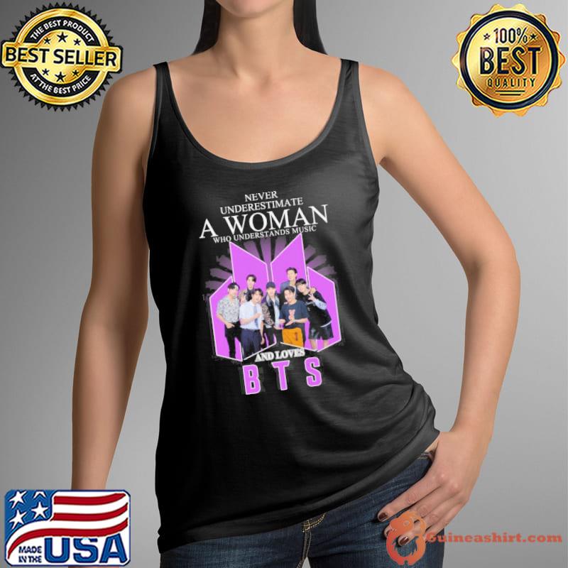 Never underestimate a woman who understands music and love BTS signatures s Tank Top