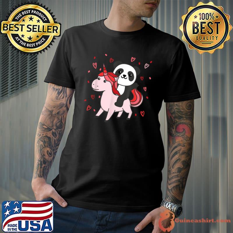 Panda With Unicorn For Valentines Day Cute Animals Heart T-Shirt