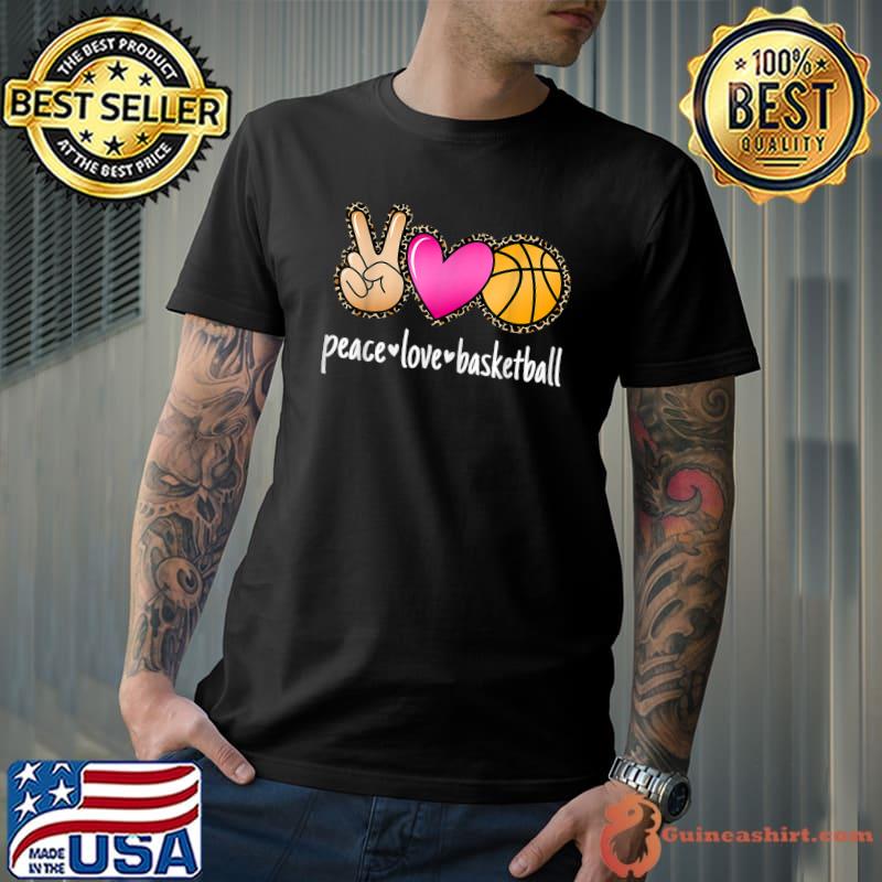 Peace Love Basketball Leopard Print Basketball T-Shirt