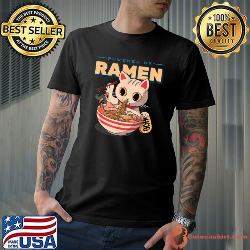 Powered By Ramen Cat Bowl Japanese Noodles Neko Manga Kawaii T-Shirt
