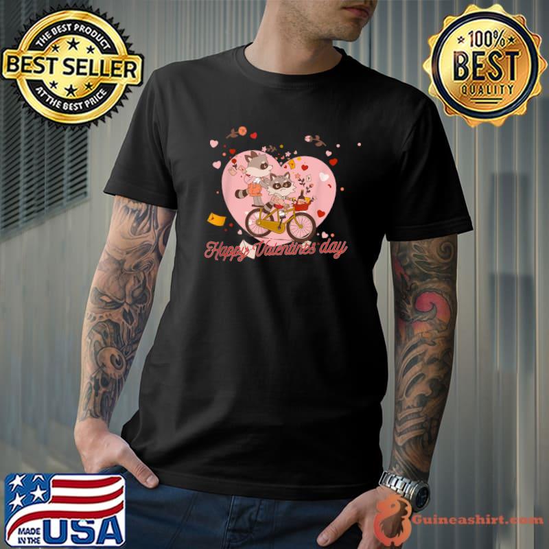 Raccoon Lovers Pink Heart Happy Valentines Day T-Shirt