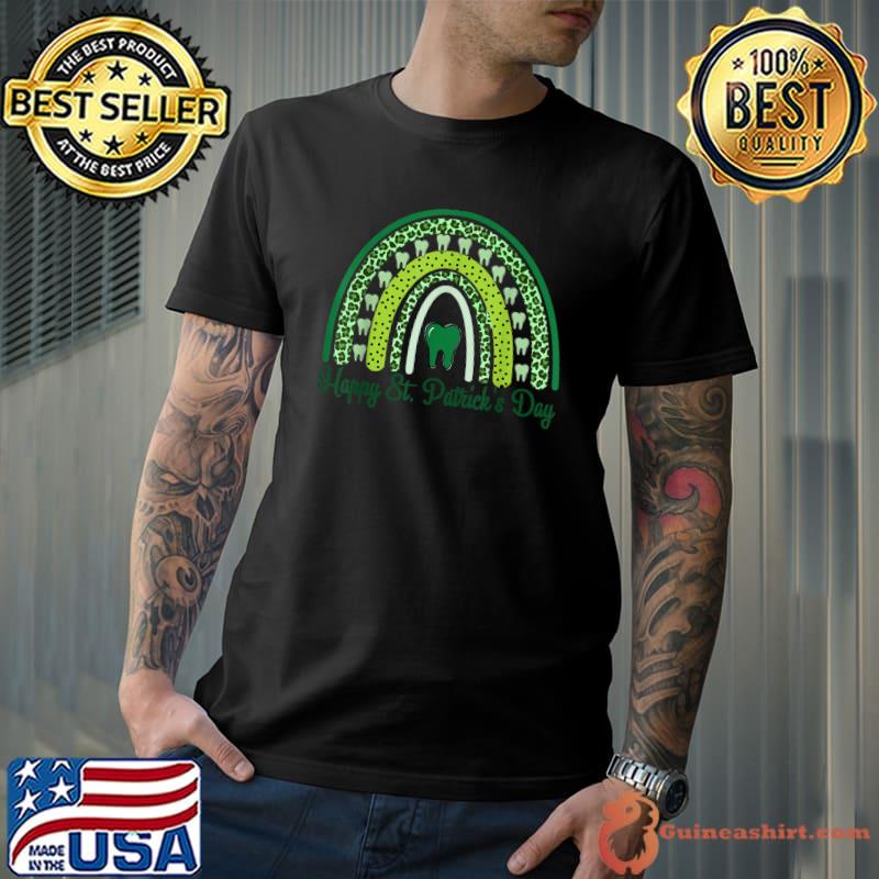 Rainbow Tooth Leopard Dentist Happy Saint Patrick's Day T-Shirt