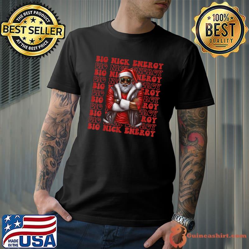 Retro Groovy Big Nick Energy African American Santa Claus T-Shirt