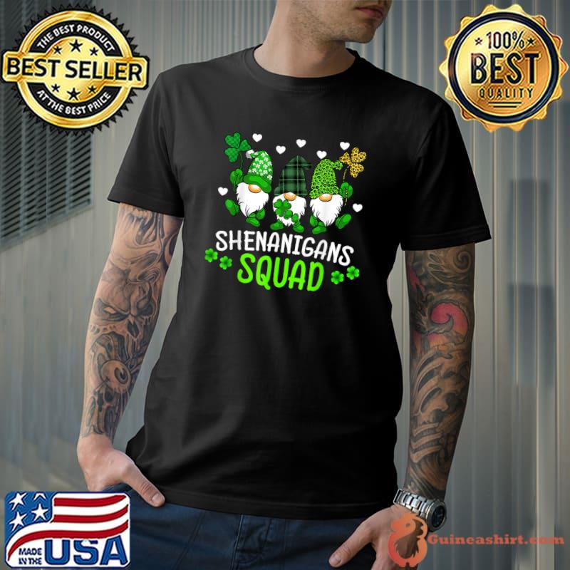 Shenanigans Squad St Patricks Day Gnomes Green Shamrock Leopard Plaid Heart Proud Irish T-Shirt