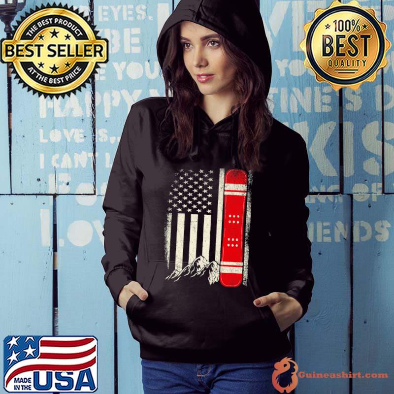 Snowboarding Snowboard Distressed American Flag Mountain T-Shirt Hoodie
