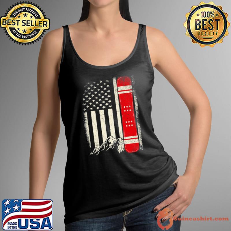 Snowboarding Snowboard Distressed American Flag Mountain T-Shirt Tank Top
